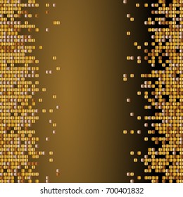 Vector shiny background with golden sequins. Vertical background with dispersed particles. Vector illustration. Perfect for greeting card, banners,decoration, backdrop with place for text