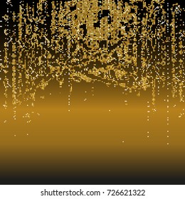 Vector shiny background with golden sequins. Horizontal background with dispersed particles. Vector illustration. Perfect for greeting card, banners,decoration, backdrop with place for text