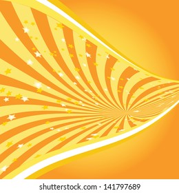 Vector shiny background with ray of light and stars. orange abstract background template for cover or website design. stars background vector