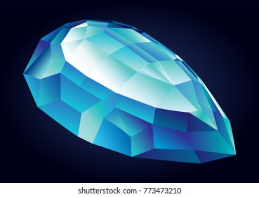 Vector shiny beautiful blue faceted aquamarine on dark background