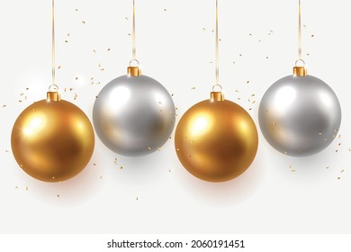 Vector shiny beautiful gold and silver christmas decorations with glitter on light background