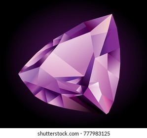 Vector shiny beautiful violet faceted amethyst on dark background