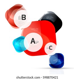 Cajas de opciones web en blanco brillante vectorial. Elementos geométricos adecuados para el menú de texto, infografía o interfaz de usuario de navegación