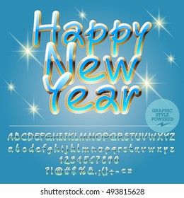 Vector shiny blue greeting card with set of letters, symbols and numbers. File contains graphic styles