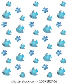 Vector shiny blue rhinestone gemstone pattern, diamond brilliant jewelry hearts, rounds, and flowers isolated on white background