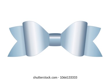 Vector Shiny Blue Satin Gift Bow Close up Isolated on White Background