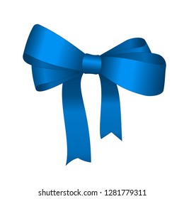 Vector Shiny Blue Satin Gift Bow Close up Isolated on White Background. Concept for invitation, banners, gift cards, congratulation or website layout vector.
