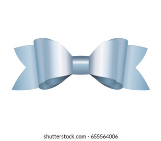 Vector Shiny Blue Satin Gift Bow Close up Isolated on White Background