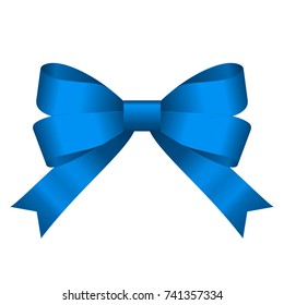 Vector Shiny Blue Satin Gift Bow Close up Isolated on White Background
