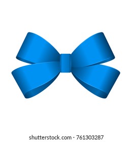 Vector Shiny Blue Satin Gift Bow Close up Isolated on White Background