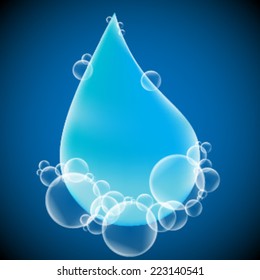 Vector Shiny Blue  Water Drop and Bubbles 
