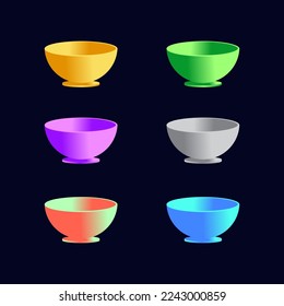 Vector of shiny bowl with different colors.