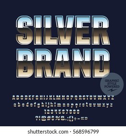 Vector shiny business icon Silver brand. Set of letters, numbers and symbols. Contains graphic style.