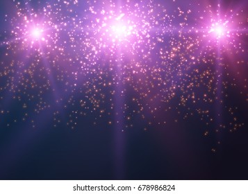 Vector shiny circle bokeh blurred lights background with star bursts rays. EPS10