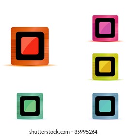 Vector shiny colored buttons with aluminum texture.