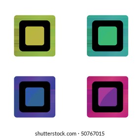 Vector shiny colored buttons with aluminum texture.