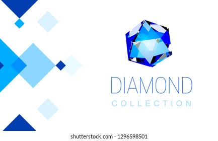 Vector shiny crystal diamonds template with brand name, jewelry background, gem geometric label pattern. Elegant rich luxury symbol design for social media, shop, web, banner, poster, promotion, ad