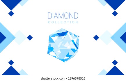 Vector shiny crystal diamonds template with brand name, jewelry background, gem geometric label pattern. Elegant rich luxury symbol design for social media, shop, web, banner, poster, promotion, ad