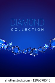 Vector shiny crystal diamonds template with brand name on dark background, jewelry geometric label, gem luxury pattern. Elegant rich symbol design for social media, shop, web, banner, promotion, ad