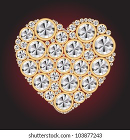 Vector shiny diamond heart on black background