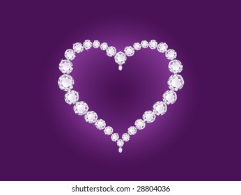 Vector shiny diamond heart on violet background