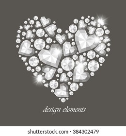 Vector shiny diamond heart on gray background