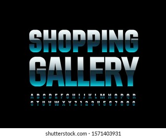 Galería comercial Emblem brillante vectorial. Elegante y elegante Font. Letras y números de alfabeto en mayúsculas y minúsculas.