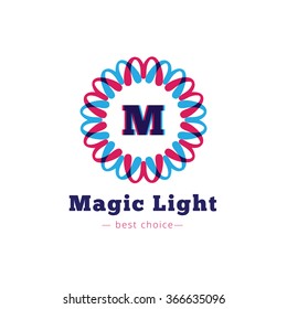 Vector shiny flower style geometric monogram logo. Colorful logotype