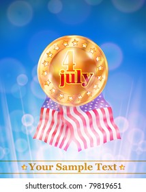 vector shiny frame with 4 july medal with american flag ribbons