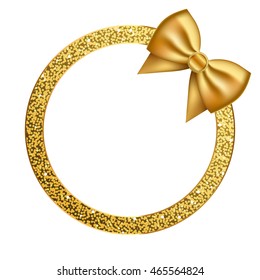 Vector shiny frame with gold glitter and bow