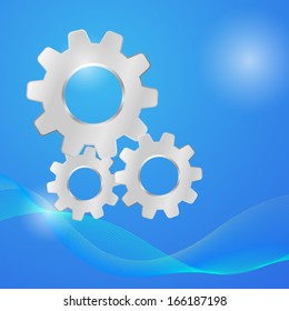 Vector shiny gears background with curve lines