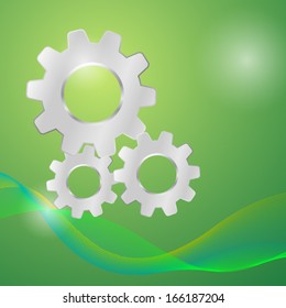 Vector shiny gears background with curve lines
