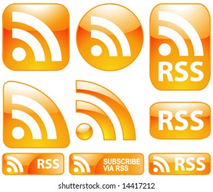 Vector Shiny Glossy 9 RSS Icons & Buttons Set