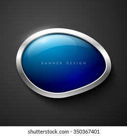 Vector shiny glossy banner with silver metallic frame