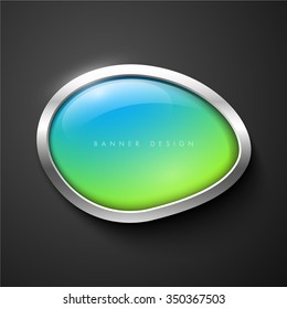 Vector shiny glossy banner with silver metallic frame