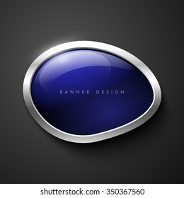 Vector shiny glossy banner with silver metallic frame