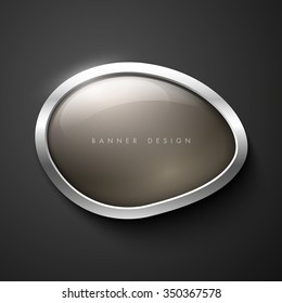 Vector shiny glossy banner with silver metallic frame