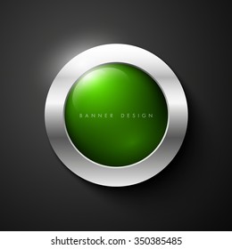 Vector shiny glossy banner with silver metallic frame