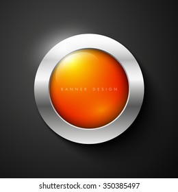 Vector shiny glossy banner with silver metallic frame
