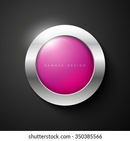 Vector shiny glossy banner with silver metallic frame
