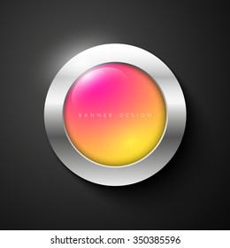 Vector shiny glossy banner with silver metallic frame