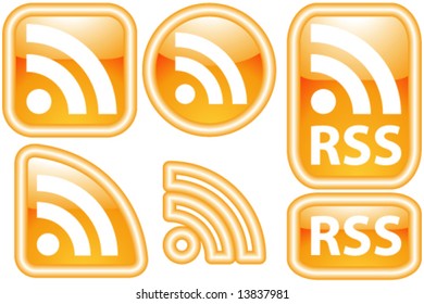 Vector Shiny, Glossy & Glowing RSS Icon Set (Neon Button Style)