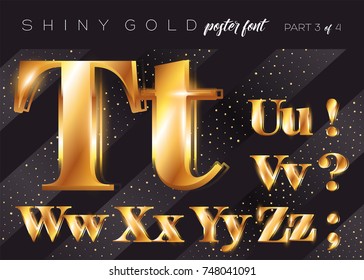 Vector Shiny Gold Alphabet. Realistic Metallic Typeface in Gatsby Style. Festive 3D Letters for Christmas Poster, Xmas Greeting Card, Invitation Design. Rich Stylish Retro Typography.