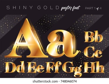 Alfabeto de oro brillante de Vector. Tipografía metálica realista en estilo Gatsby. Cartas 3D festivas para el cartel de las Navidades, tarjeta de felicitación de la Navidad, diseño de la invitación. Tipografía retro con estilo.