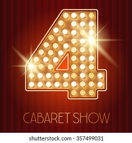 Vector shiny gold lamp alphabet in cabaret show style. Number 4