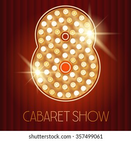 Vector shiny gold lamp alphabet in cabaret show style. Number 8 svg