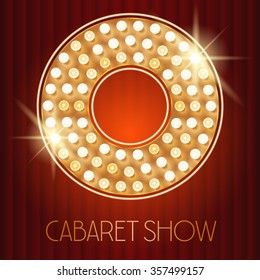 Vector shiny gold lamp alphabet in cabaret show style. Letter O svg