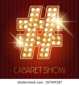 Vector shiny gold lamp alphabet in cabaret show style. Symbol 2