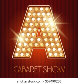 Vector shiny gold lamp alphabet in cabaret show style. Letter A svg