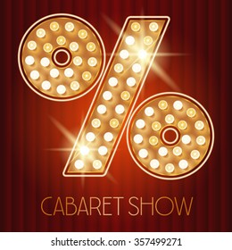 Vector shiny gold lamp alphabet in cabaret show style. Symbol 4